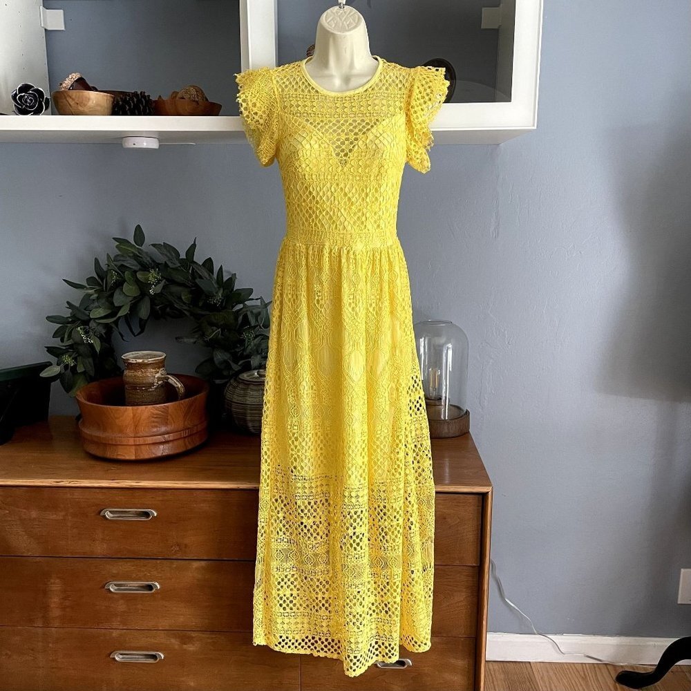 Rinascimento Italy Yellow Lace Maxi Dress